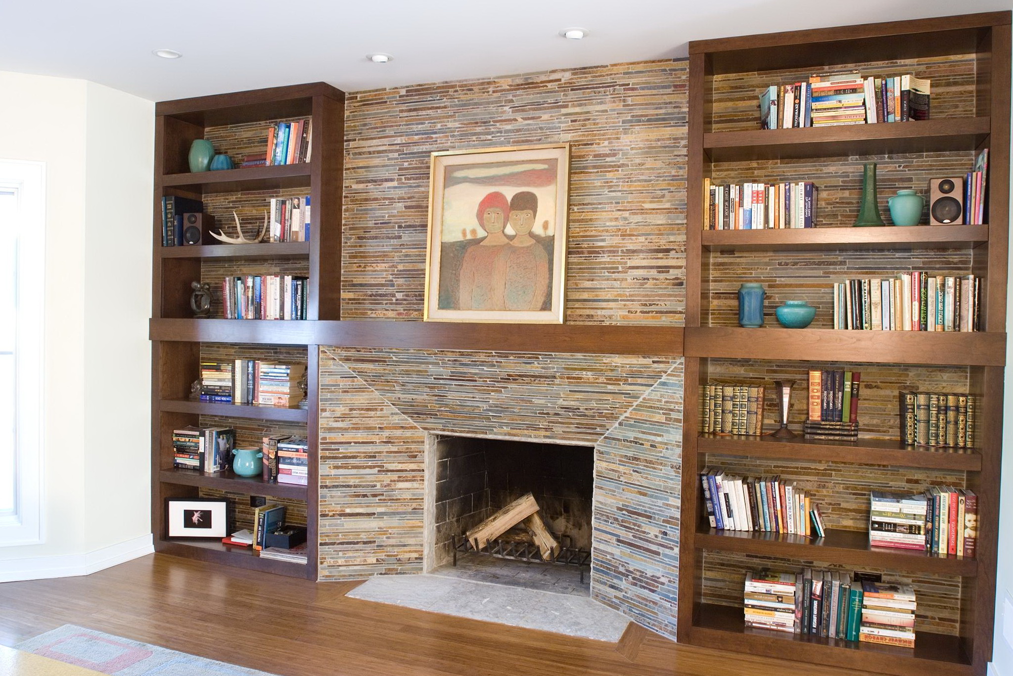 Living Room Fireplace Bookshelves Corner Entertainment Center